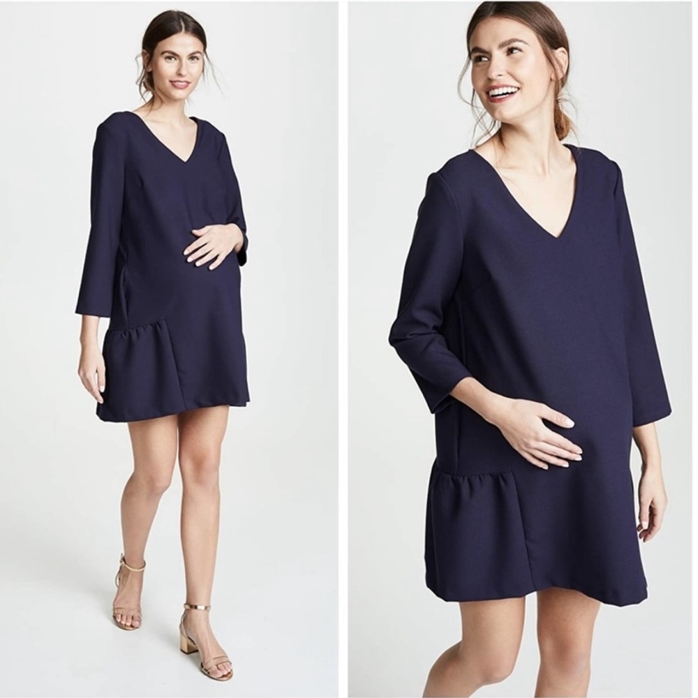 Hatch Heidi Maternity Dress Navy Blue Ruffle V neck mini short sz O/S